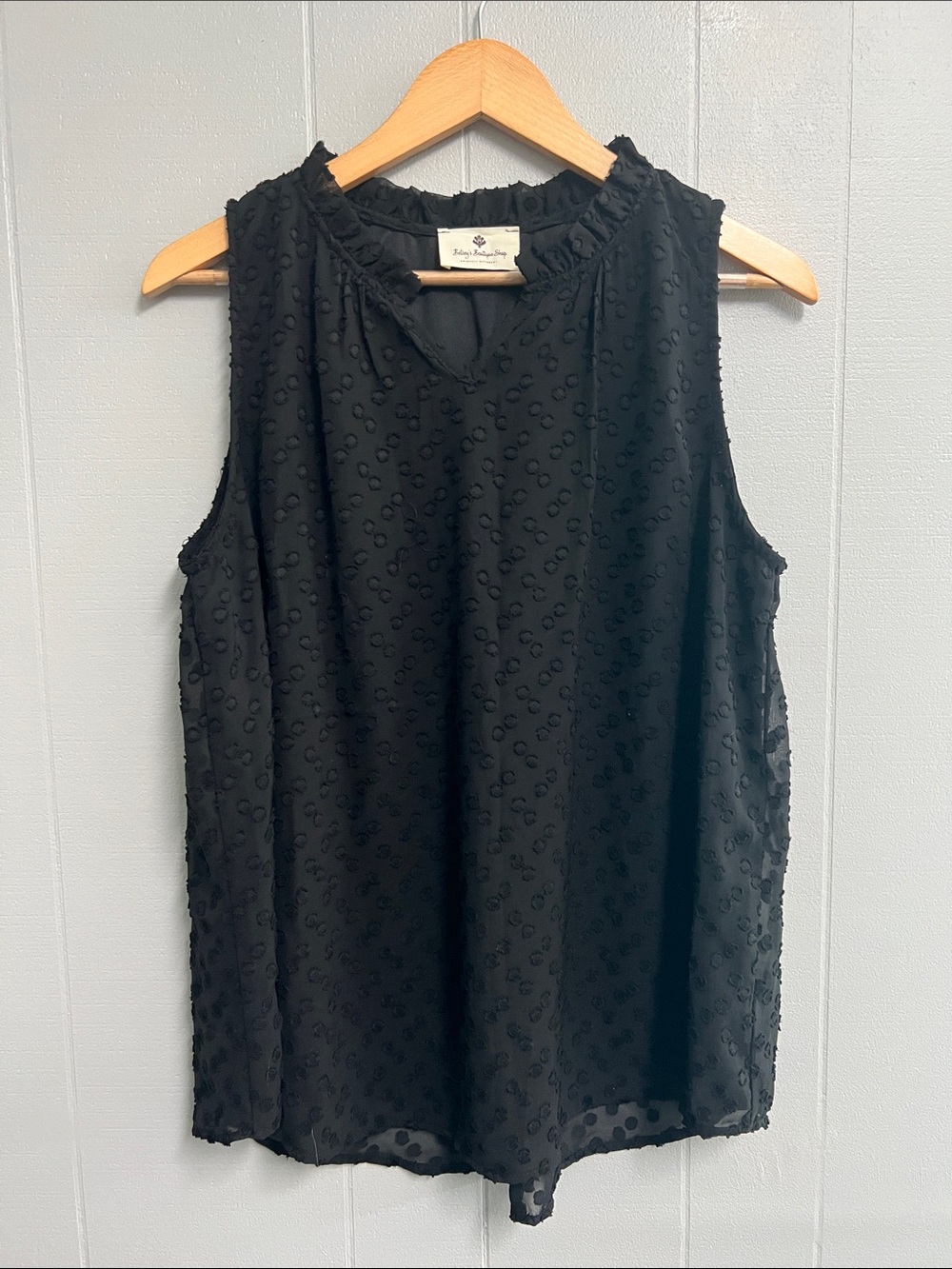 Betsey’s Boutique Shop Black Textured Dot Sleeveless V-Neck Top